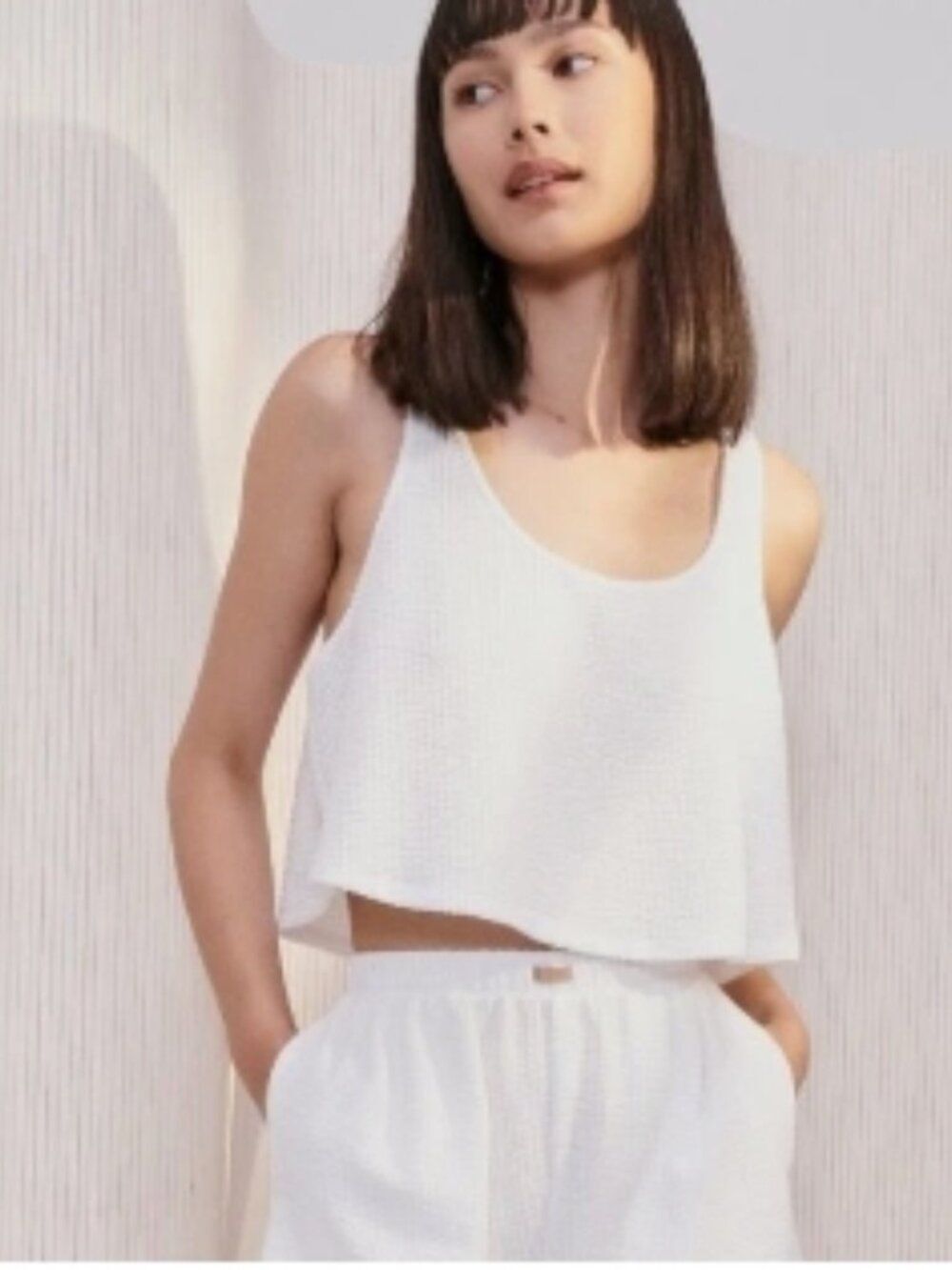 NWT LUNYA Organic Cotton Seersucker Tank White Size XL